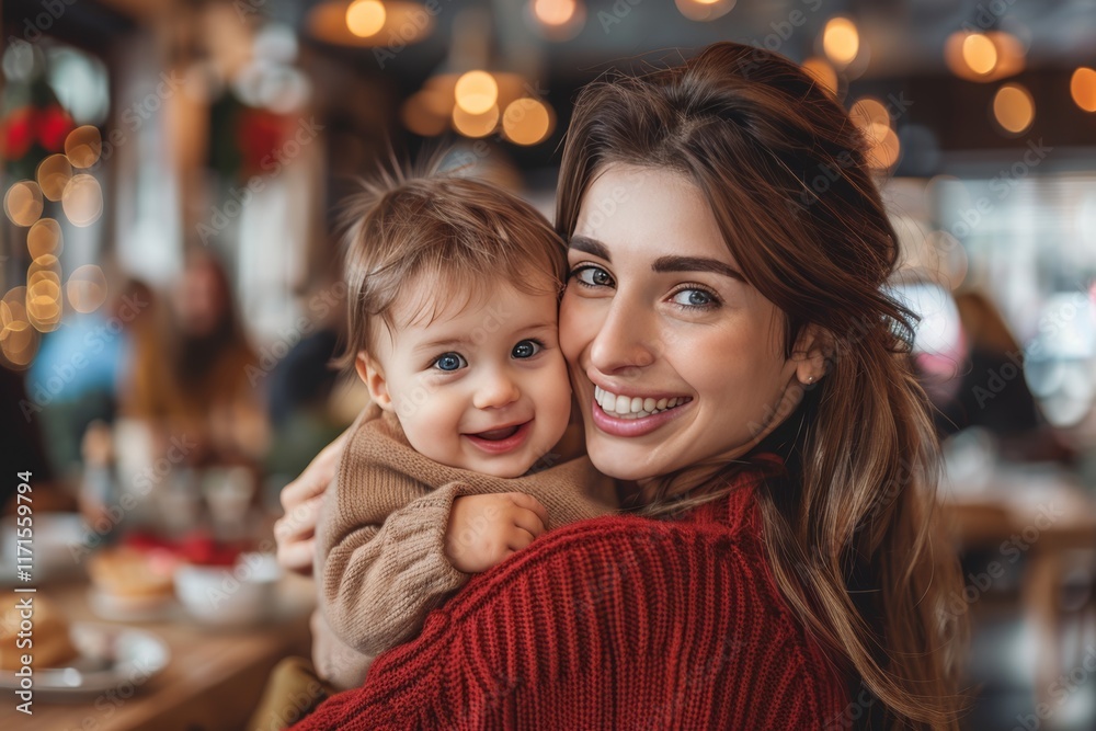 Joyful mother and son share smiles in cozy christmas sweaters, embracing the festive spirit Joyful mother and son share smiles in cozy christmas sweaters, embracing the festive spirit