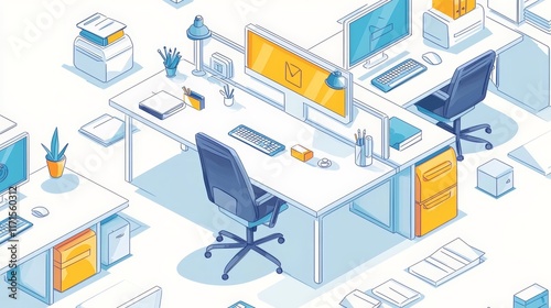 Isometric Open Plan Office Workspace Illustration