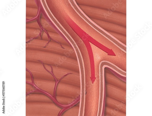 anatomical illustration of normal artery - showing blood flow