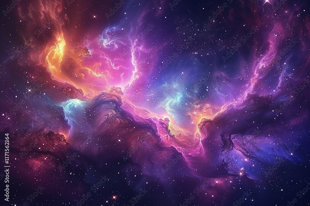 Obraz premium Cosmic Nebula: Vibrant colors and swirling gas clouds in deep space.