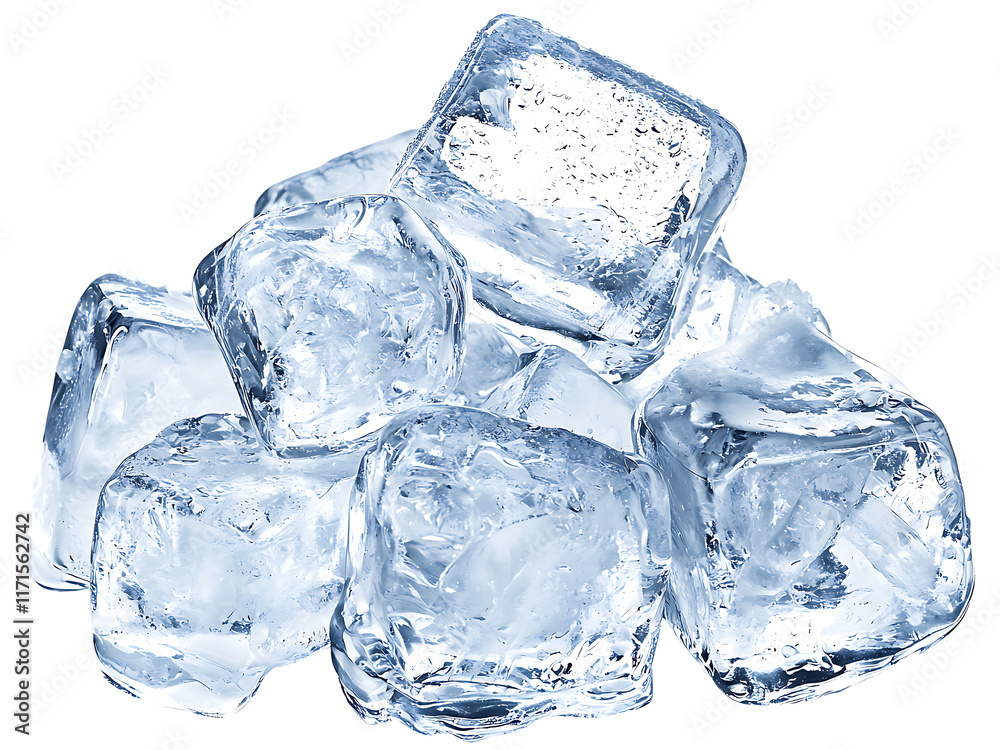 Obraz premium clear crystal ice cubes isolated on transparent or white background, png cutout