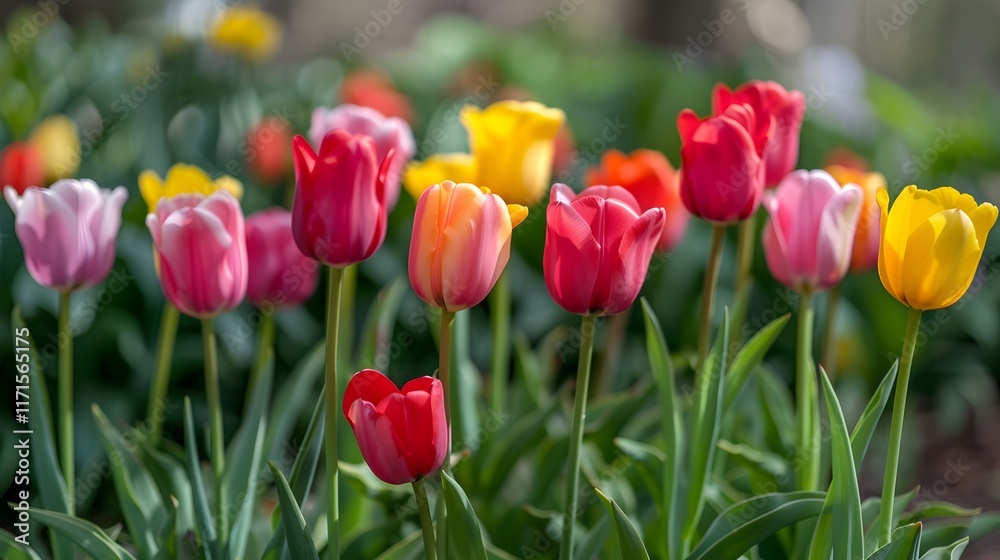 Vibrant Tulip Garden Blooming in Springtime Landscape Vibrant Tulip Garden Blooming in Springtime Landscape