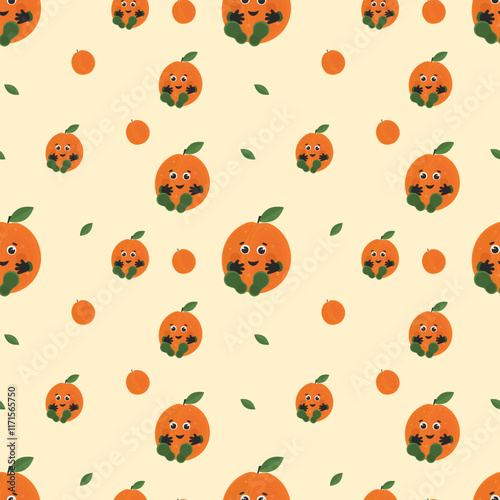 cheerful pattern with peaches on a beige background