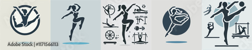 vector female character silhouette doing gymnastics movements
