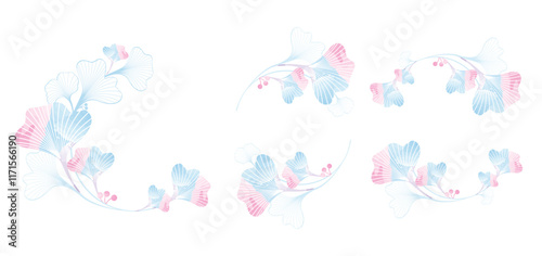 watercolor ginkgo plant circle frame background