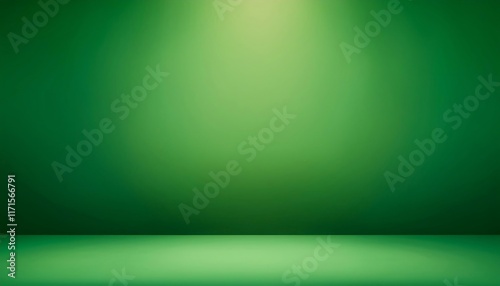 Empty Green Studio Room with Abstract Green Gradient Walls, Providing an Ideal Backdrop for Showcasing Products, Perfect for Commercial Photography, Product Display, and Minimalist Design Concepts
