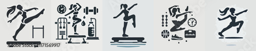 vector female character silhouette doing aerobics