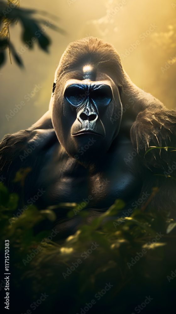 Majesty in the Wild: A Silverback Gorilla's Mesmerizing Gaze Amidst Lush Foliage Majesty in the Wild: A Silverback Gorilla's Mesmerizing Gaze Amidst Lush Foliage