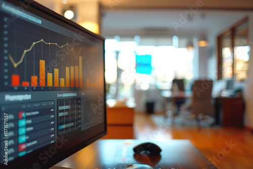 Wallpaper Mural Financial data displayed on a computer monitor in a modern office. Torontodigital.ca