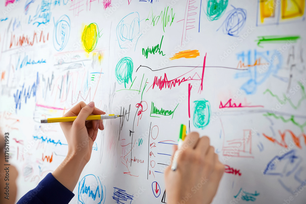 Businesswoman writing on a whiteboard during a strategy meeting, colleagues taking notes, modern office setting. Businesswoman writing on a whiteboard during a strategy meeting, colleagues taking notes, modern office setting.