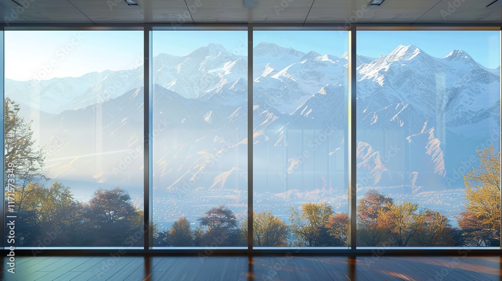 Naklejka premium Stunning mountain view from large window.