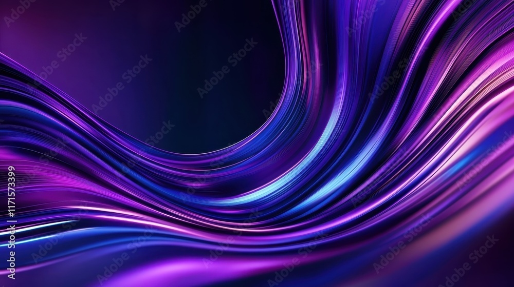 Obraz premium Abstract waves, vibrant purple and blue gradients, smooth curves, glowing lines, dynamic flow, cosmic background, futuristic design, neon colors, digital art, sleek textures, energy in motion, aurora-
