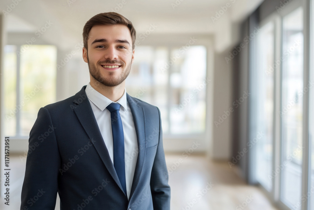 A young beautiful male real estate agent in a modern apartment A young beautiful male real estate agent in a modern apartment