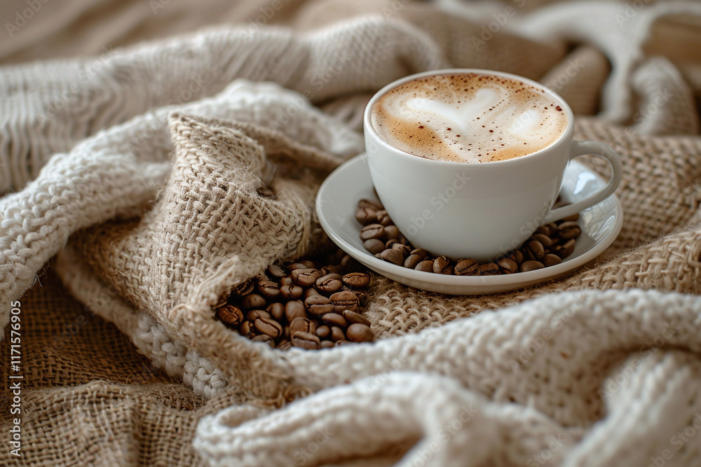 Freshly Brewed Espresso in a Coffee Cup with Creamy Swirl, Surrounded by Roasted Coffee Beans for a Rich Coffee Experience Freshly Brewed Espresso in a Coffee Cup with Creamy Swirl, Surrounded by Roasted Coffee Beans for a Rich Coffee Experience
