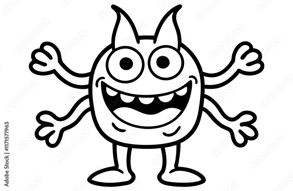 Quirky Black Monster Silhouette with Horns and Sharp Teeth Quirky Black Monster Silhouette with Horns and Sharp Teeth