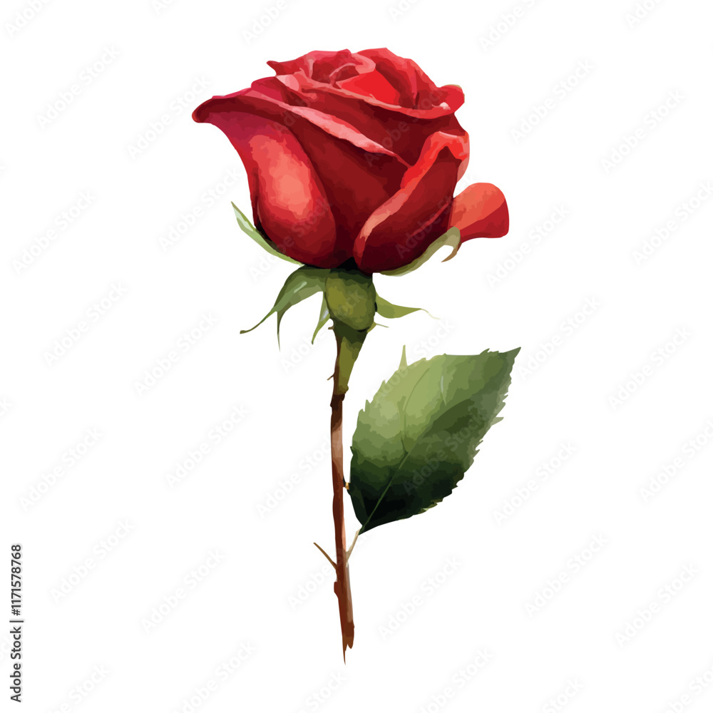 Fototapeta premium Watercolor roses flowers, symbol of love, wedding, purity, vector illustration.