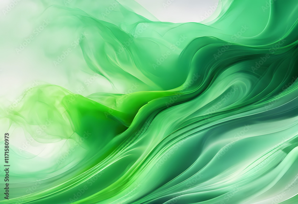 Fototapeta premium Abstract green waves with smooth, flowing lines and a soft gradient effect.