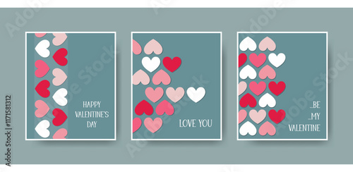 Valentine’s Day Card Set with Hearts. Romantic Greeting Card for Valentine’s Day, Anniversary, and Print Use. 