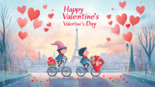 Happy valentine day. with creative love composition of the hearts. Vector illustration
 photo