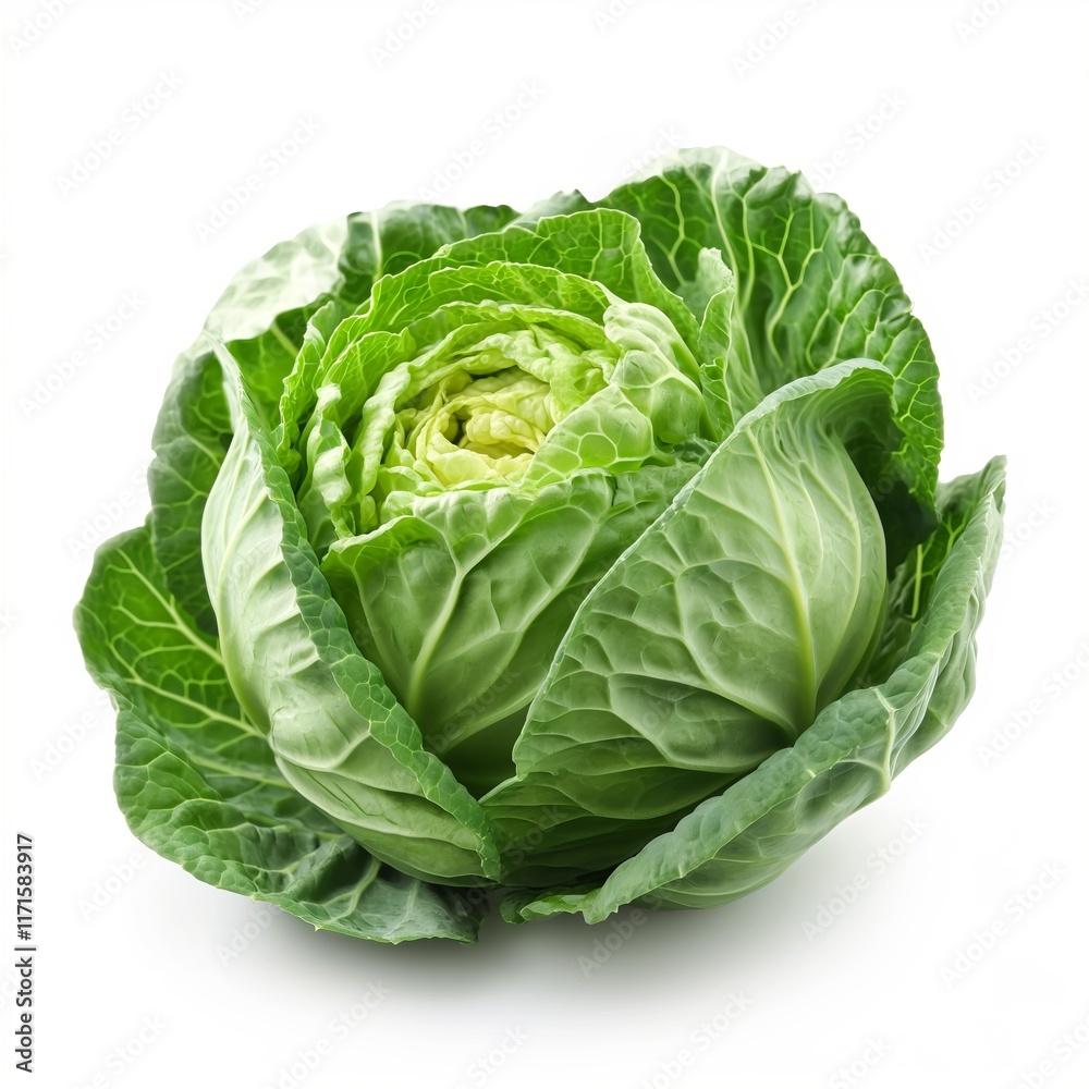 Fototapeta premium Fresh tasty cabbage with green leaves on white background, vegetables