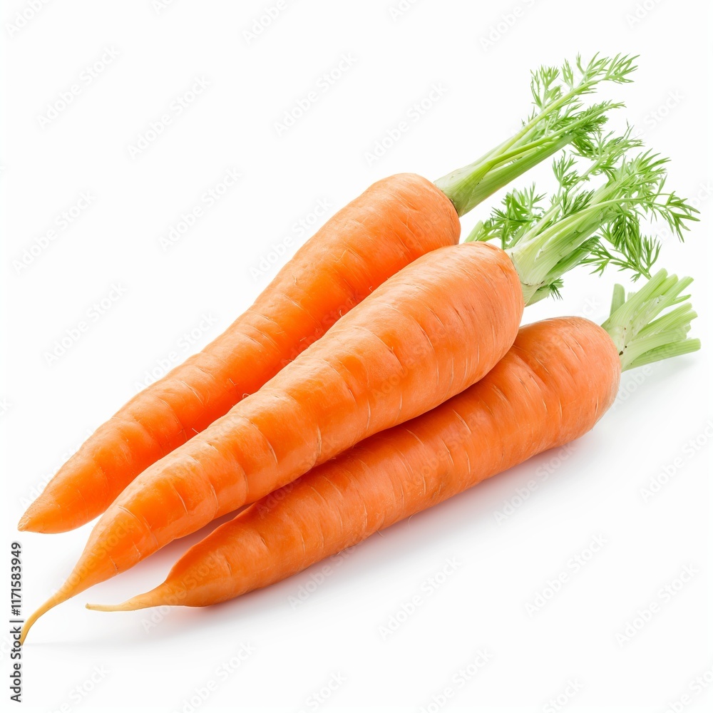 Fresh tasty carrots with green leaves on white background, vegetables Fresh tasty carrots with green leaves on white background, vegetables