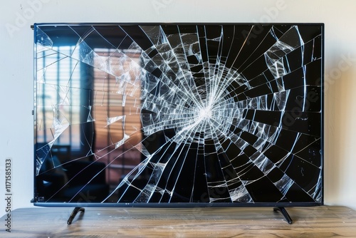 A new flat UHD television with a broken display. photo
