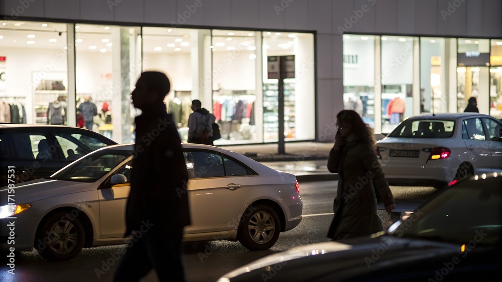 custom made wallpaper toronto digitalEvening streets in the city center, traffic of people and cars against the background of shops with burning windows