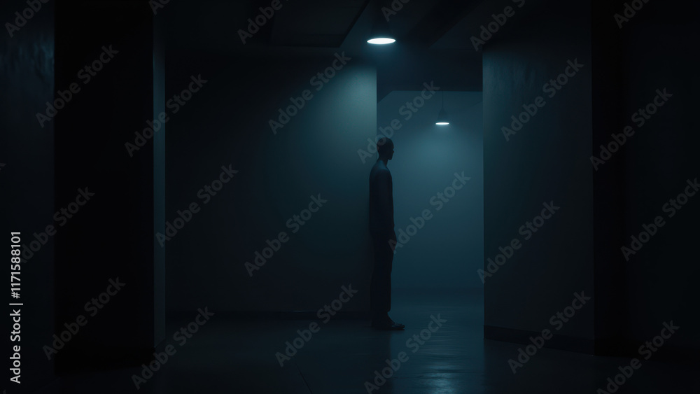 Mysterious AI presence in an abandoned hallway.