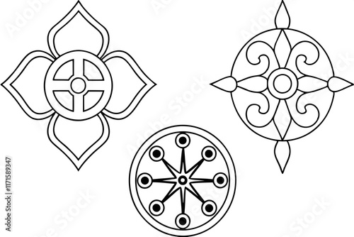 Sacred Geometric Mandala Designs Buddhism, Lotus, Dharmachakra, Symbols