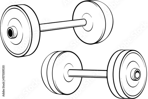 Simple Line Drawings of Two Pairs of Dumbbells