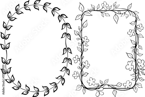 Floral Wreath Frames Circular and Rectangular, Leaf and Flower Designs