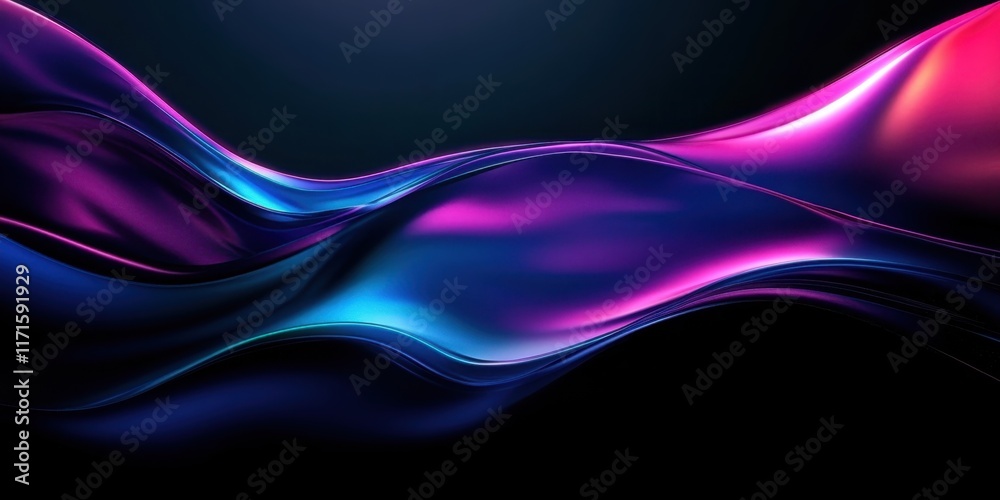 Obraz premium Abstract waves, flowing lines, vibrant colors, neon blue, magenta, smooth curves, dynamic motion, glowing effect, dark background, digital art, futuristic, sleek design, energy flow, luminous, etherea