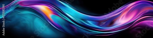 Abstract waves, flowing lines, vibrant colors, neon blue, magenta, smooth curves, dynamic motion, glowing effect, dark background, digital art, futuristic, sleek design, energy flow, luminous, etherea photo