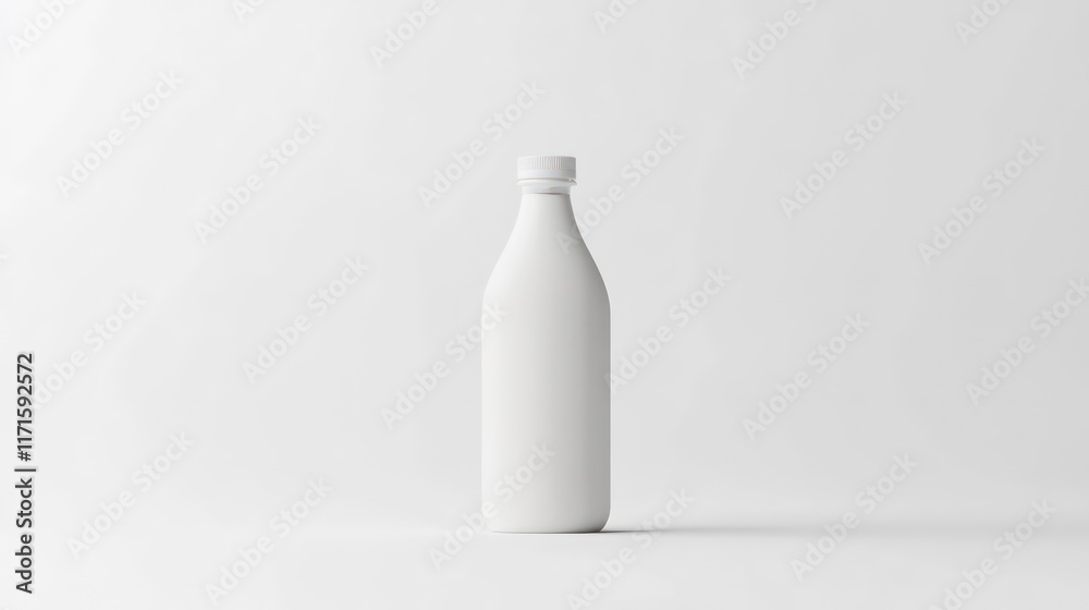 bottle of milk standing alone against a pristine white background emphasizing purity and simplicity with a focus on the smooth contours and clear label design