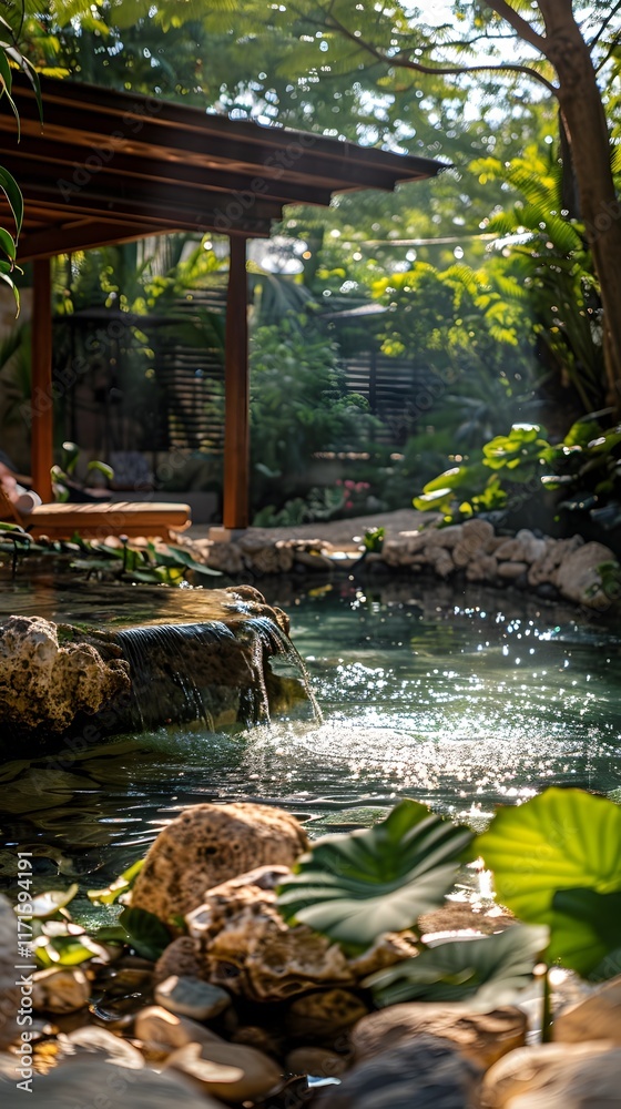 Obraz premium Serene Natural Spa Garden Offers Relaxing Retreat for Wellness Treatments