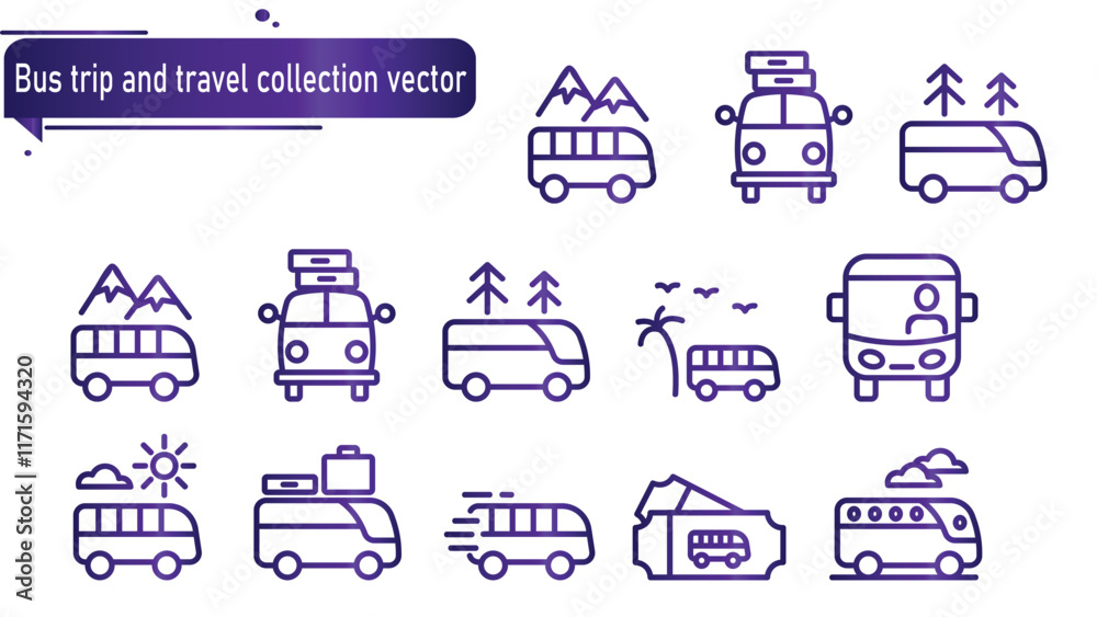 Bus trip and travel collection vector Bus trip and travel collection vector