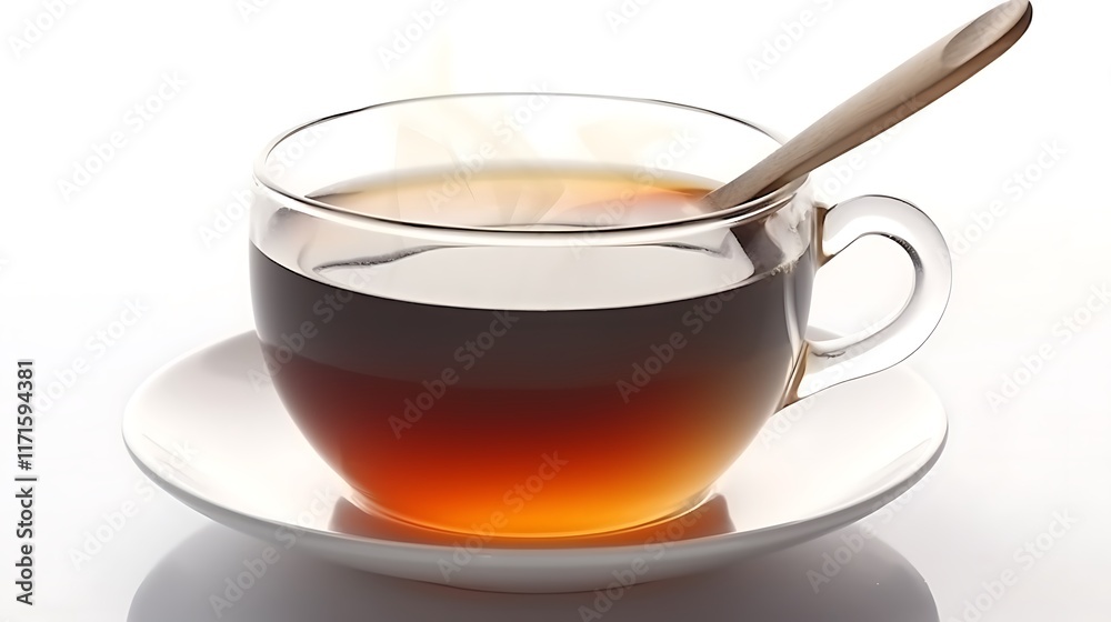 Isolated steaming cup of tea with a tea bag tag visible isolated on solid white background. Isolated steaming cup of tea with a tea bag tag visible isolated on solid white background.