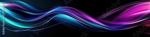 Abstract waves, flowing lines, vibrant colors, neon blue, magenta, smooth curves, dynamic motion, glowing effect, dark background, digital art, futuristic, sleek design, energy flow, luminous, etherea photo