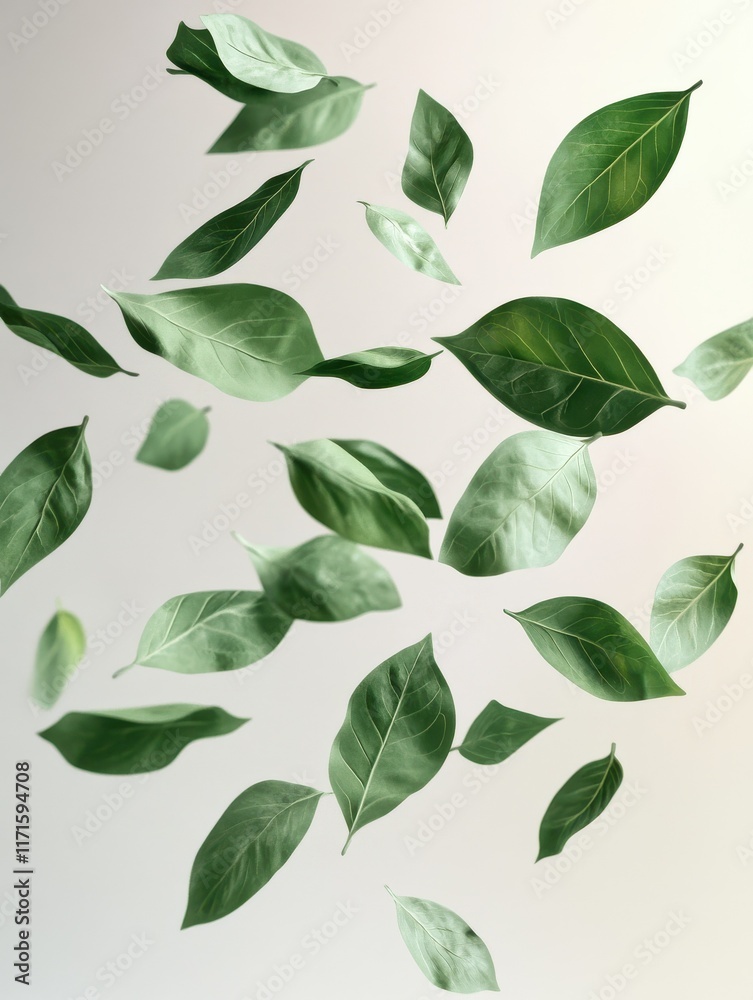 Naklejka premium Flying fresh green leaves, cut out