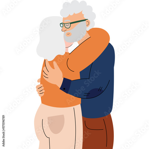 Two elderly people embracing, symbolizing lifelong love. Relationships in old age. Valentine's Day romance.