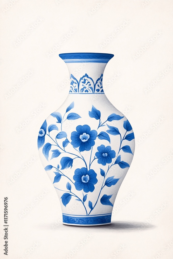 Obraz premium Blue and White Floral Designed Vase