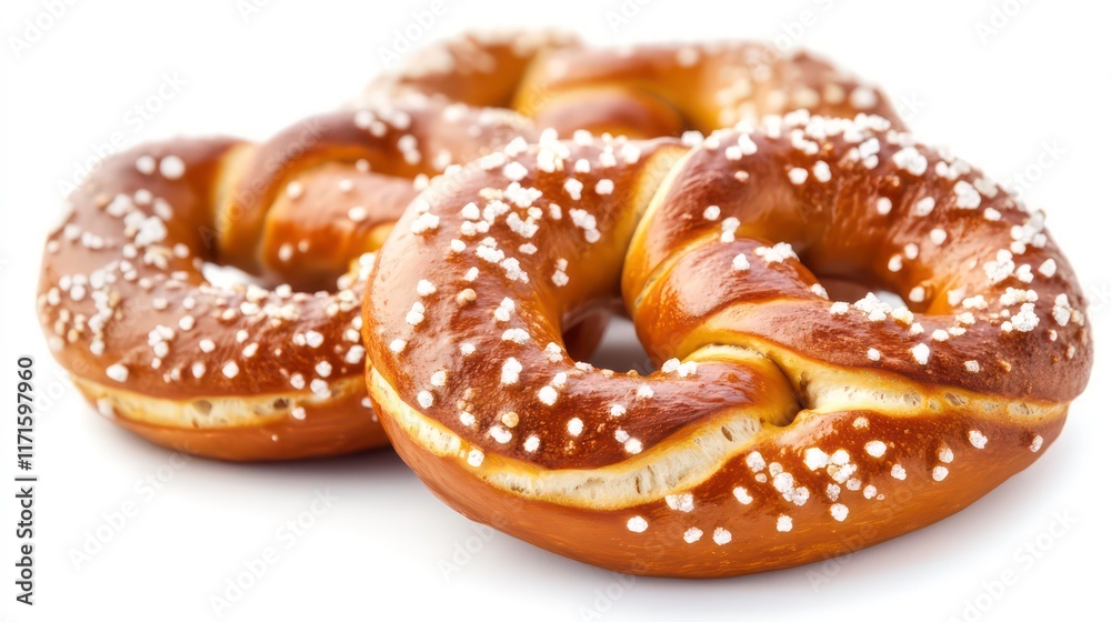 classic freshly baked pretzel sprinkled with coarse bakery salt presented on a clean white background showcasing its goldenbrown texture and inviting appearance ideal for culinary photography classic freshly baked pretzel sprinkled with coarse bakery salt presented on a clean white background showcasing its goldenbrown texture and inviting appearance ideal for culinary photography