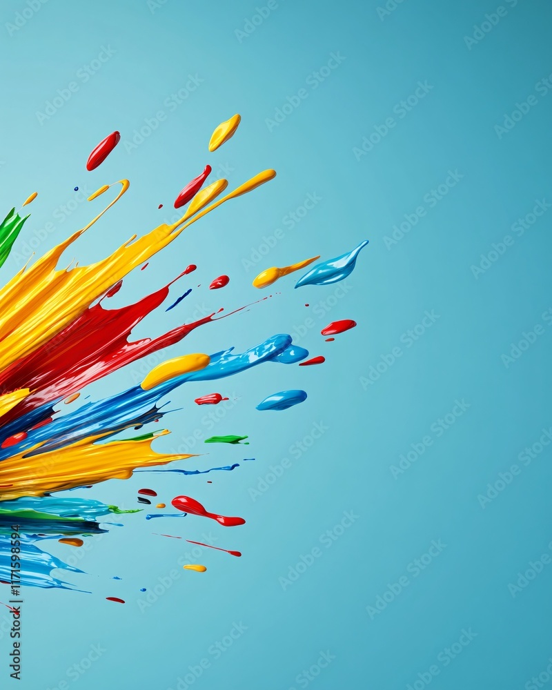 Fototapeta premium Colorful paint splash on blue background