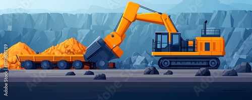 Excavator loading ore onto truck