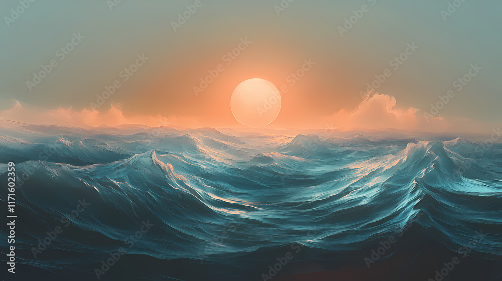 Endless dune sea, glowing orb descending, rich amber tones, rippled sand textures, atmospheric haze, panoramic vista, hyper-realistic style. Rippled. Illustration Endless dune sea, glowing orb descending, rich amber tones, rippled sand textures, atmospheric haze, panoramic vista, hyper-realistic style. Rippled. Illustration