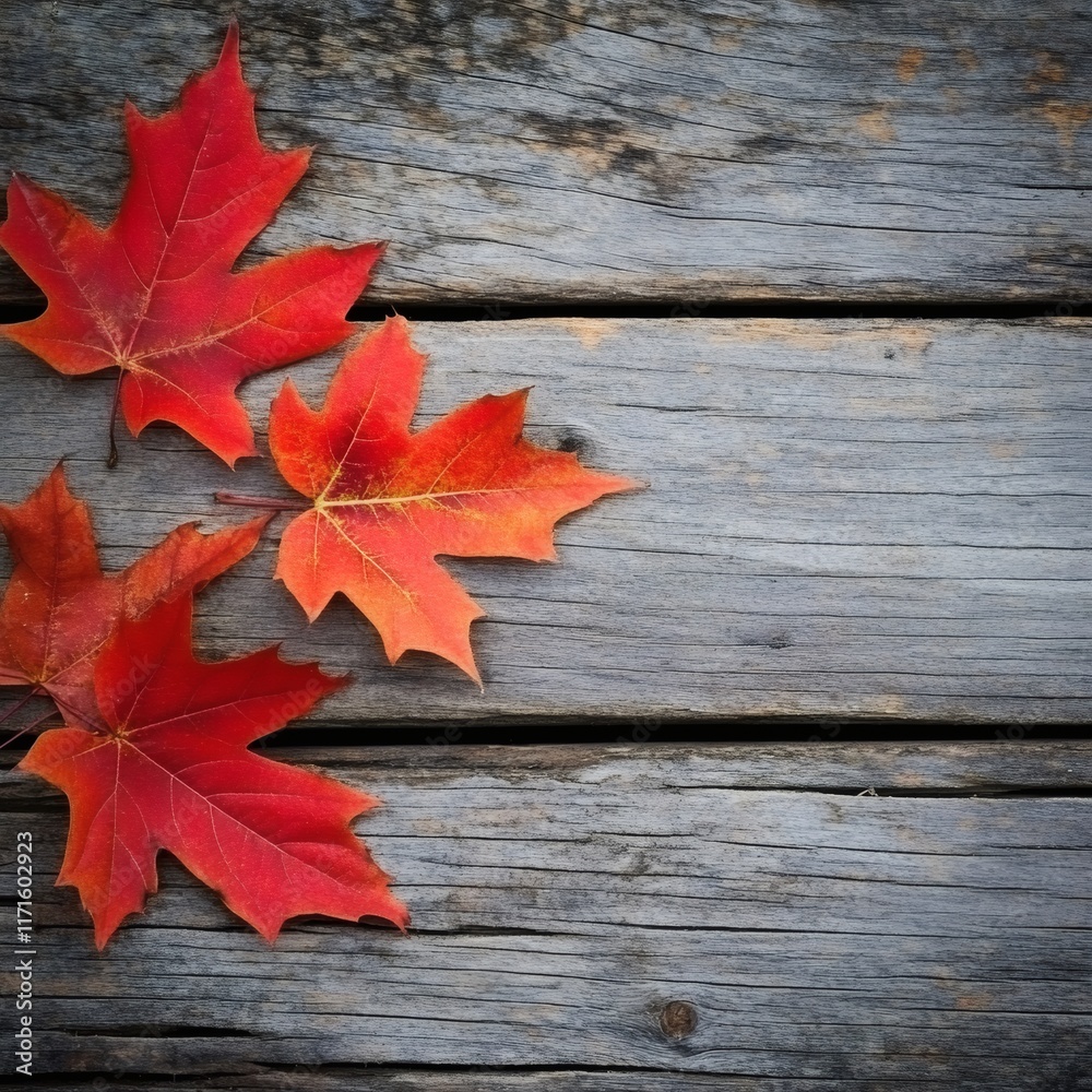 red maple leaves on old wooden autumn background red maple leaves on old wooden autumn background