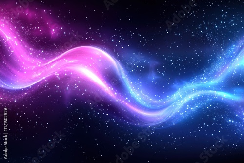 Cosmic energy waves, vibrant pink and blue aurora, deep space background, starry night sky, ethereal nebula, swirling light patterns, celestial phenomenon, galactic colors, interstellar clouds, lumino photo