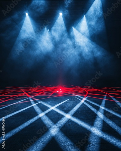 Stage lights with smoke and red laser beams