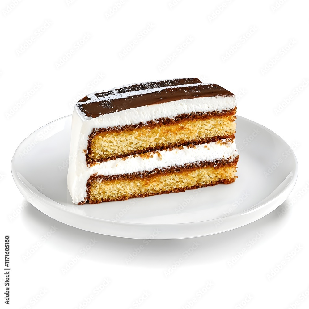 Delicious Layered Cake Slice with Cream and Chocolate Topping Delicious Layered Cake Slice with Cream and Chocolate Topping