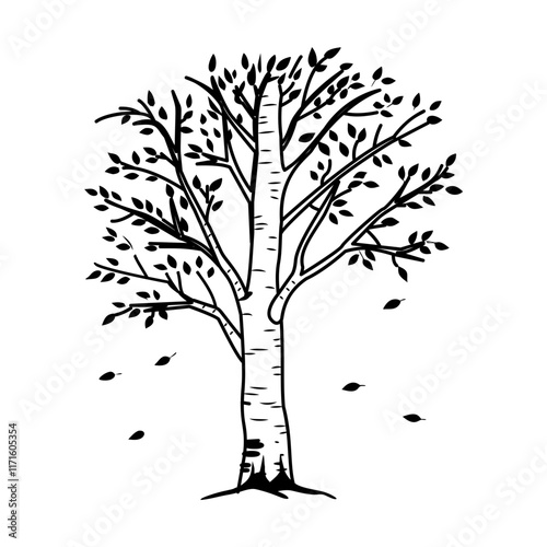 Birch tree icon in drawing style